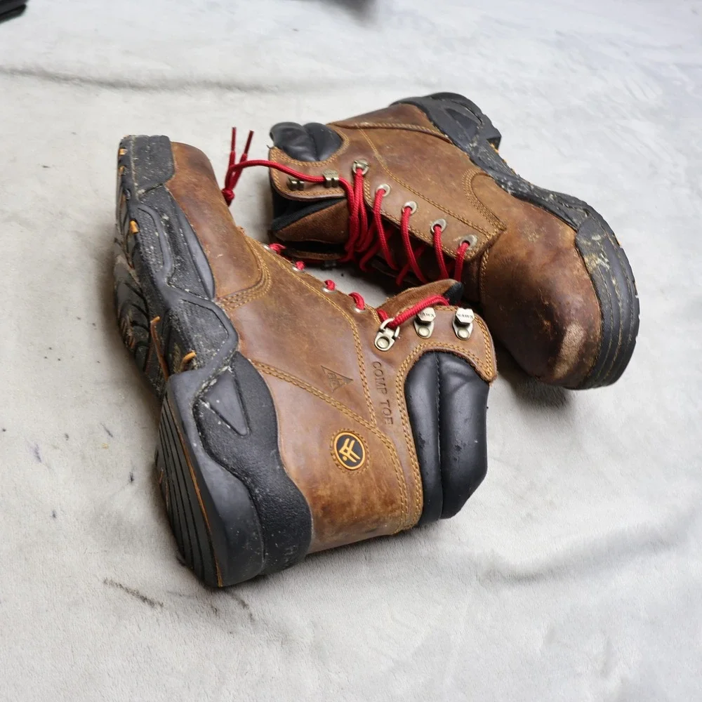 Hawx Men 9.5D Brown Work Boots Leather Composite Toe Rugged Safety Lace Up WTL-2